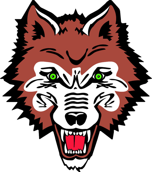 Wolf head team mascot full color vinyl sports decal.  Customize on line.  Wolf 2 Head